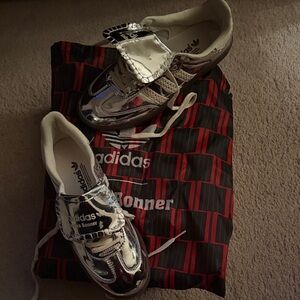 Adidas Metallic Silver Sneakers with Red-Black Bag